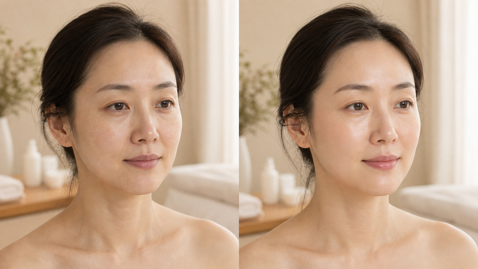 女性面部护理前后状态参考图